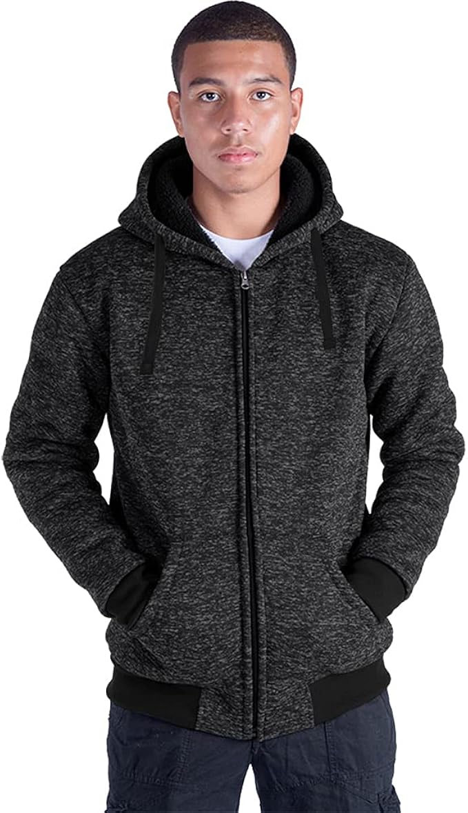 男式拉链连帽衫羊毛衬里运动衫重量级长袖冬季夹克宽松型