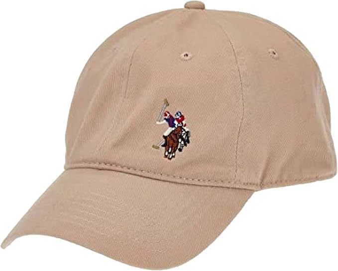 美国 马球协会 男式水洗斜纹棒球帽,正面绣有马形标记 卡其色 one
