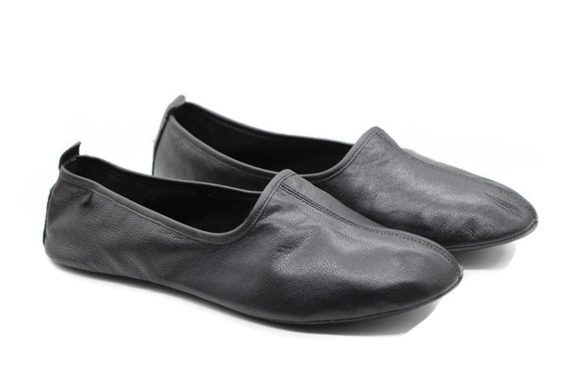 Akdam Men's indoor leather slippers Black traditional Babouche home shoes Soft top shoes