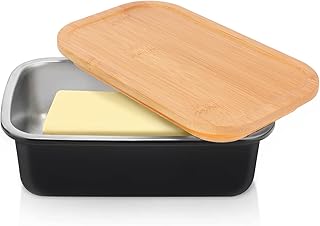 wjiang 大号黄油盘带盖,可盛放陶瓷黄油保鲜盒和不锈钢硅胶密封黄油盘