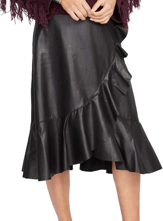 rachel rachel roy 荷叶边仿皮裙黑色