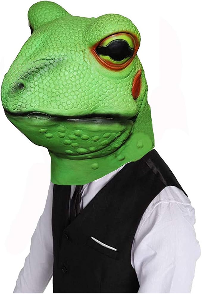 frog toad 乳胶动物头面具,蜥蜴壁虎 kermit 成人全头绿色面具服装