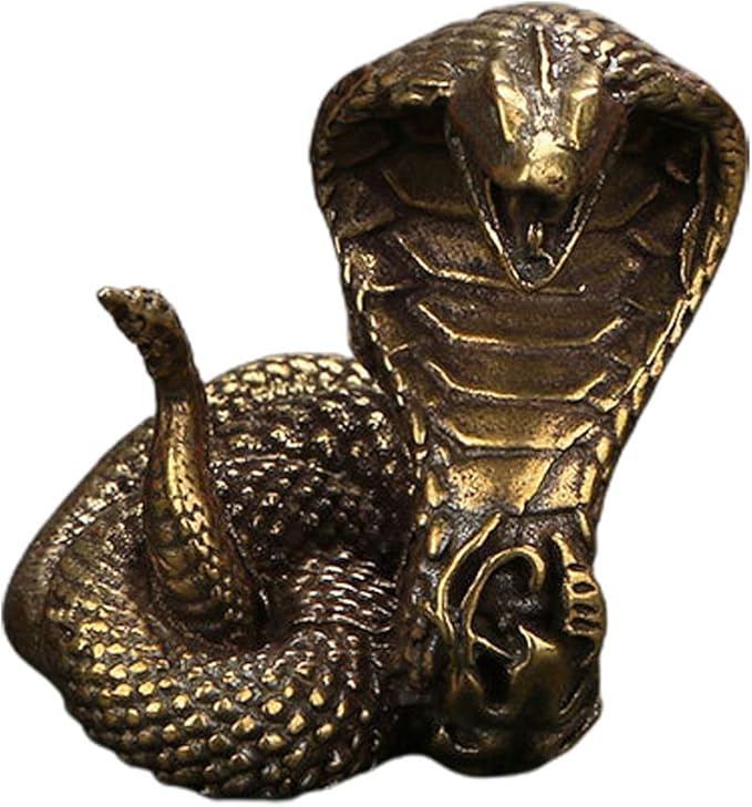 nuobesty 黄铜眼镜蛇雕像,中国十二生肖蛇雕像眼镜蛇雕塑桌面装饰家居