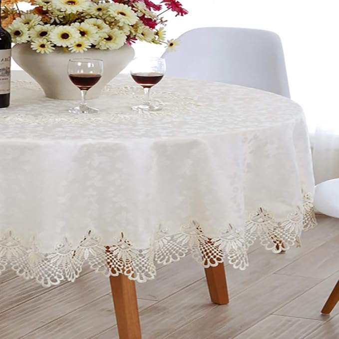 asunflower 桌布长方形优雅纤维桌布带蕾丝流苏,适用于厨房桌面,婚礼