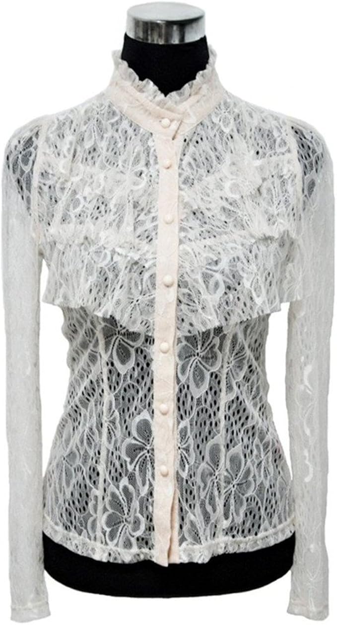 fang naier trading 芳奈儿贸易 瑞丽百搭纯色长袖立领镂空透视衬衫米