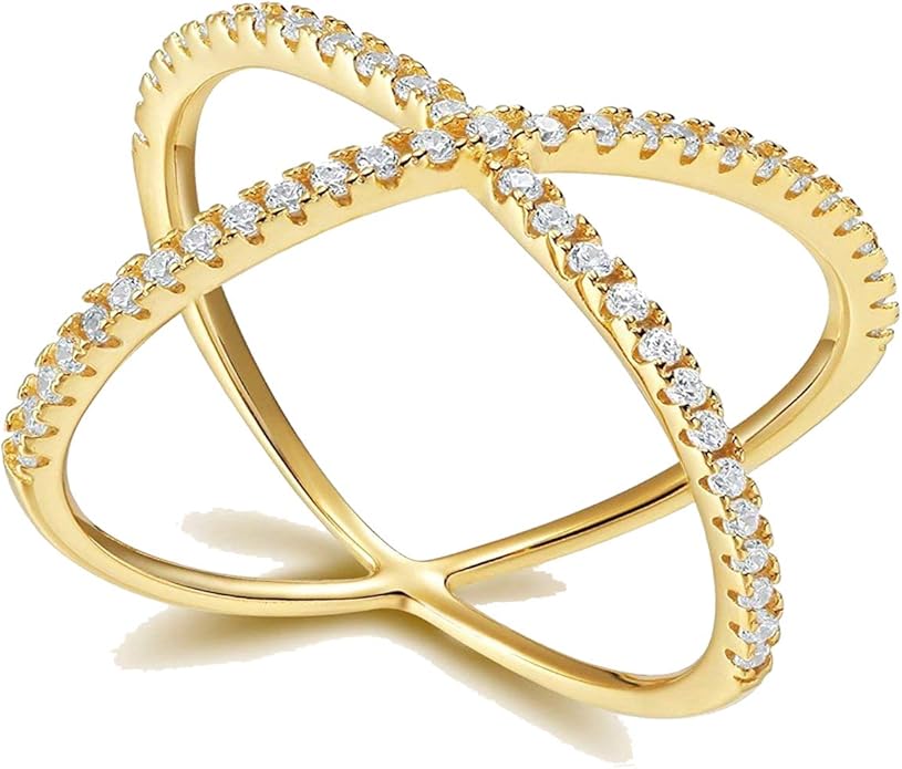 somen tungsten 925 纯银十字交叉戒指 cz 永恒订婚结婚戒指