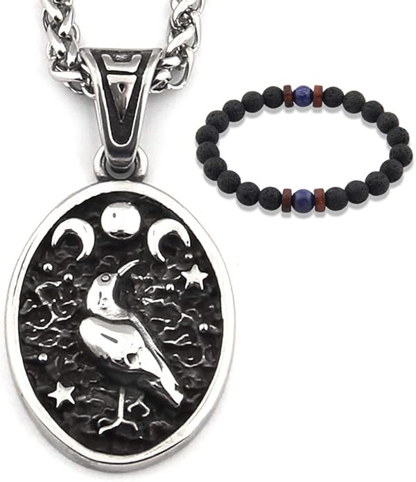 gungneer 不锈钢 wicca 三月项链 乌鸦吊坠 异教徒 巫师保护珠宝护身