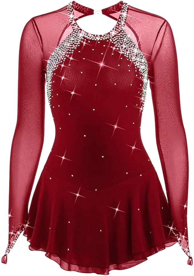 深黑色滑冰裙女士滑冰服装女孩简约大方花样滑冰裙女士