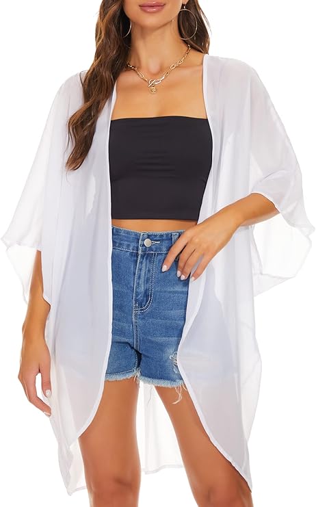 moss rose 女式沙滩和服罩衫透明雪纺罩衫前开襟开衫上衣