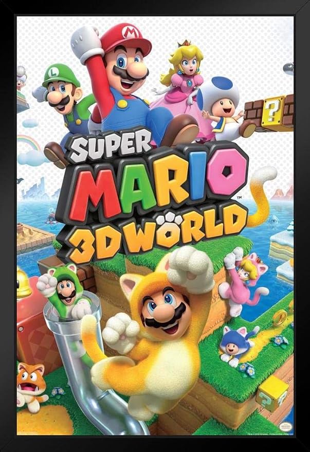 金字塔美国*马里奥 3d 世界任天堂黑木框架艺术海报 14x20