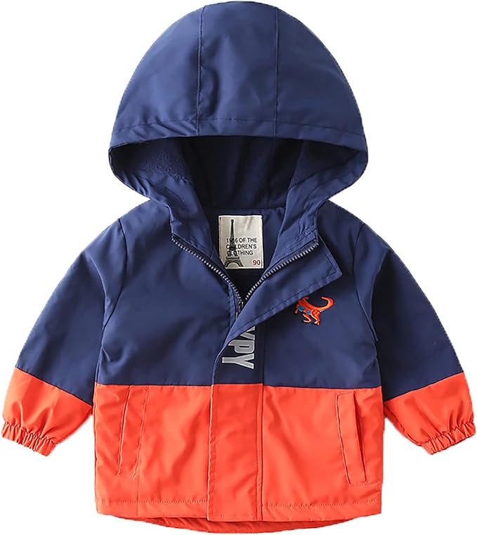 幼儿男孩轻质雨衣羊毛内衬连帽防雨夹克风衣儿童服装 2-6t