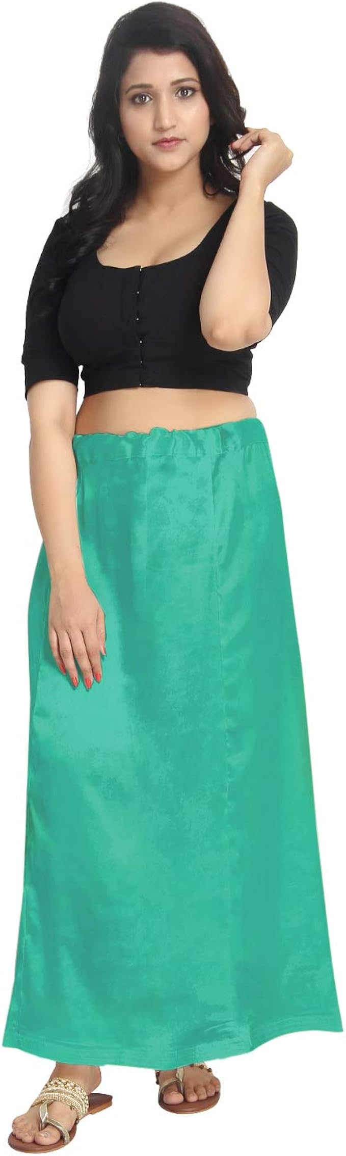 缎面薄荷绿印度纱丽衬裙缝合衬裙衬裙可调节腰围纱丽裙绗缝 ps