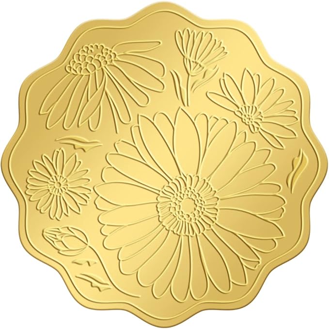 08 厘米金箔贴纸雏菊 100 张证书印章金色浮雕圆形浮雕铝箔密封贴纸