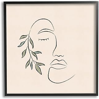 stupell industries 女性脸抽象线条涂鸦植物弹簧,由 jj design house