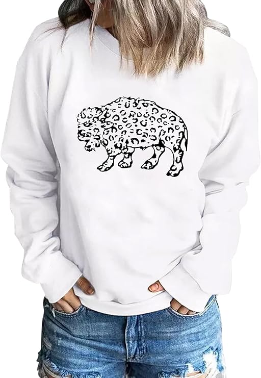 buffalo 豹纹印花圆领图案运动衫女式 长袖 tamaraw bison 动物爱好者