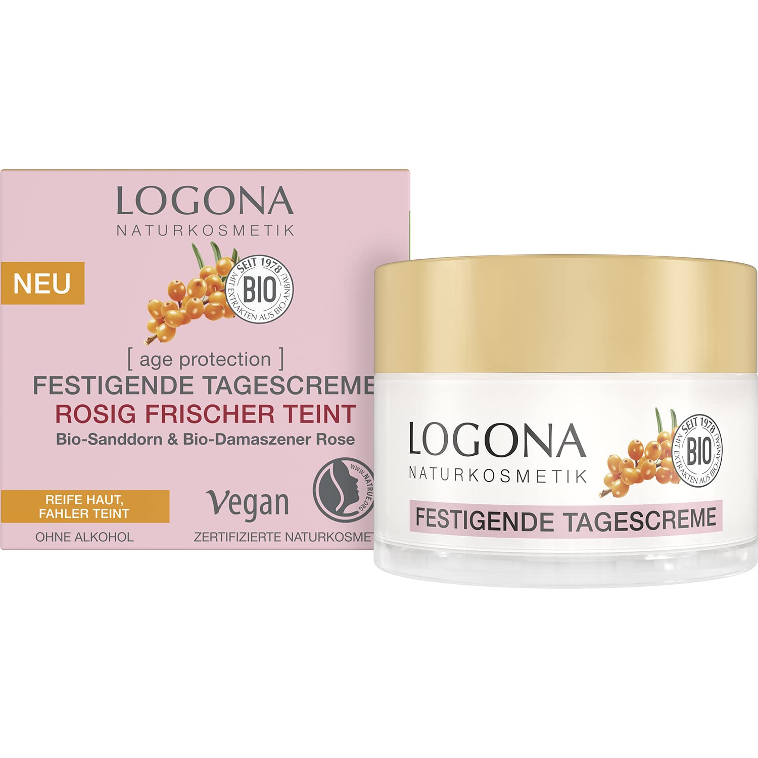 Logona Natural Cosmetic * Day Cream for mature skin, Rose Cream with * sand and * Damascus Rose Water, pure plants *, alcohol-free,1 x 50 ml