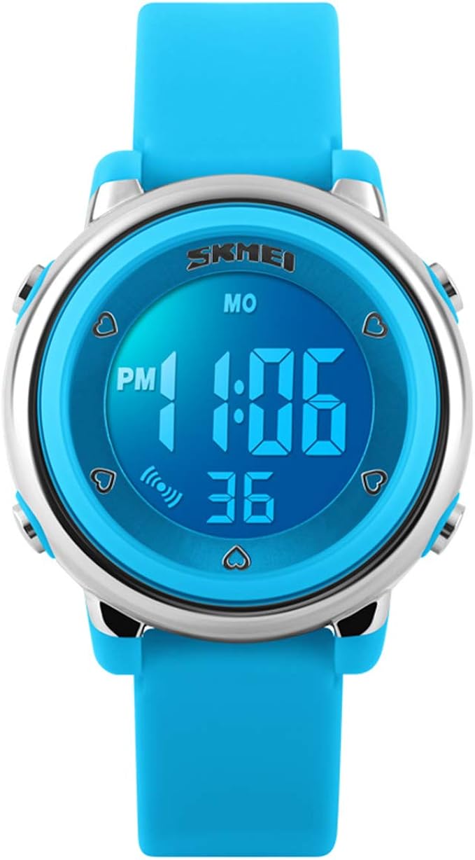 儿童数字手表户外运动 50m 防水电子手表闹钟 12/24 h 秒表日历男孩