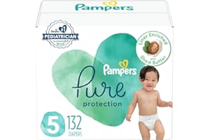 Pampers 帮宝适 纸尿裤 5 号，132 片 - Pure Protection 一次性婴儿尿布，适用于敏感肌肤，无香精，一个月供应（包装可能会有所不同）