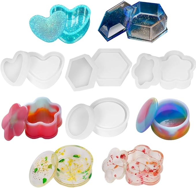 4 件树脂模具硅胶铸造 diy 工艺品珠宝盒收纳盒模具 diy 环氧树脂小