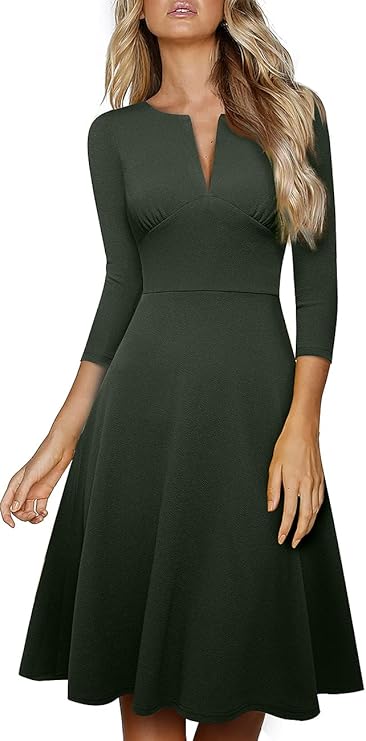 homeyee 女式优雅复古 v 领及膝喇叭裙 a289