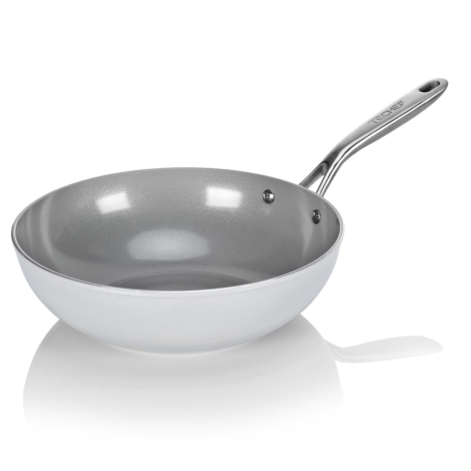 TECHEF CeraTerra inch (about 0.48 cm) non-stick wok (ceramic exterior and interior free of PTFE and PFOA), oven and dishwasher suitable, made in Korea, silver/gray