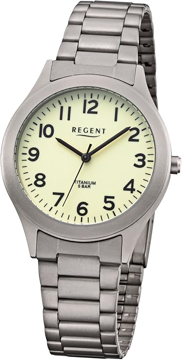 regent 男士手表带钛链手链和钛表壳直径 37 毫米,石英阿拉伯数字