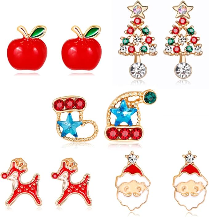 耳环女孩圣诞假日珠宝,5 双, 金属, 水钻, : 亚马逊中国: 珠宝首饰