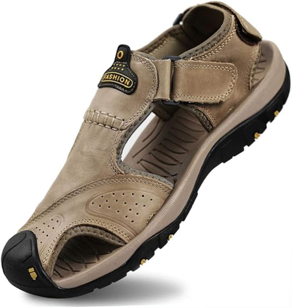 男式皮革凉鞋户外徒步运动凉鞋轻便运动凉鞋渔夫沙滩鞋