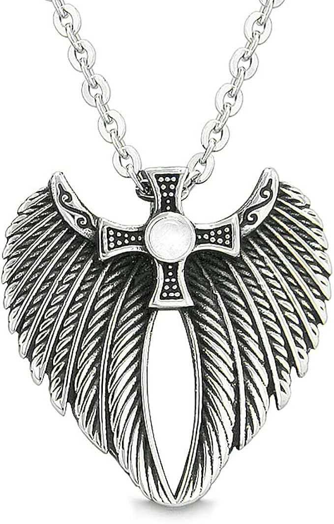 magic human guardian 天使项链 - 维京凯尔特十字架和翅膀首饰