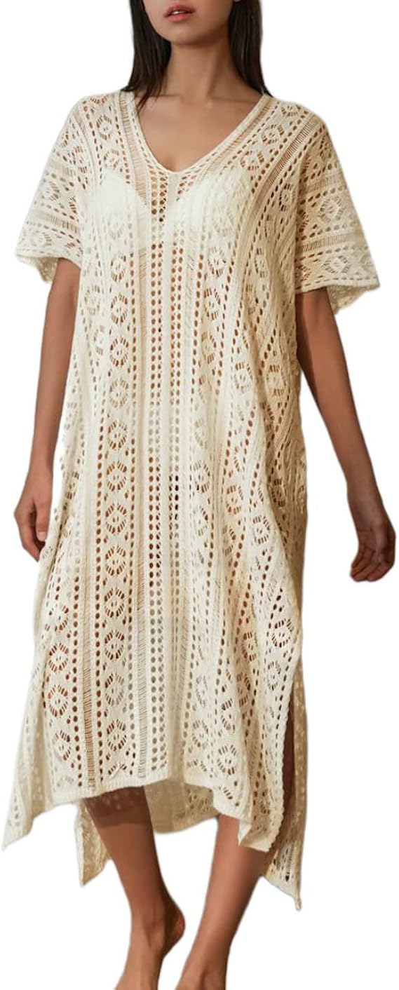 女式比基尼泳衣罩衫海滩泳池泳装钩针编织连衣裙