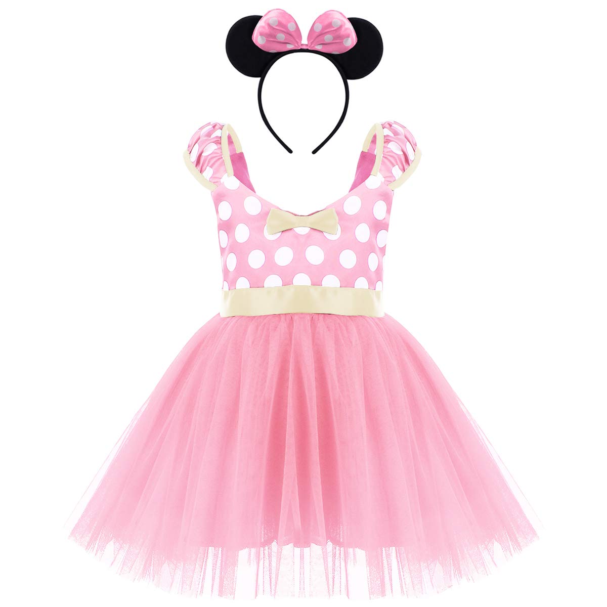 Toddler Girl Polka Dot Princess Party Fancy Dress Wedding Christening Birthday Flower tutu Dress Baby Baby Children's Bow Dance leotard Carnival Gymnastics role play dress Mouse ears headband