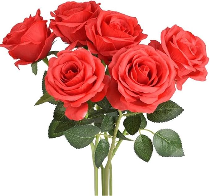 花真实玫瑰长茎假玫瑰散装用于桌面摆设和新娘婚礼节日装饰花(红色)