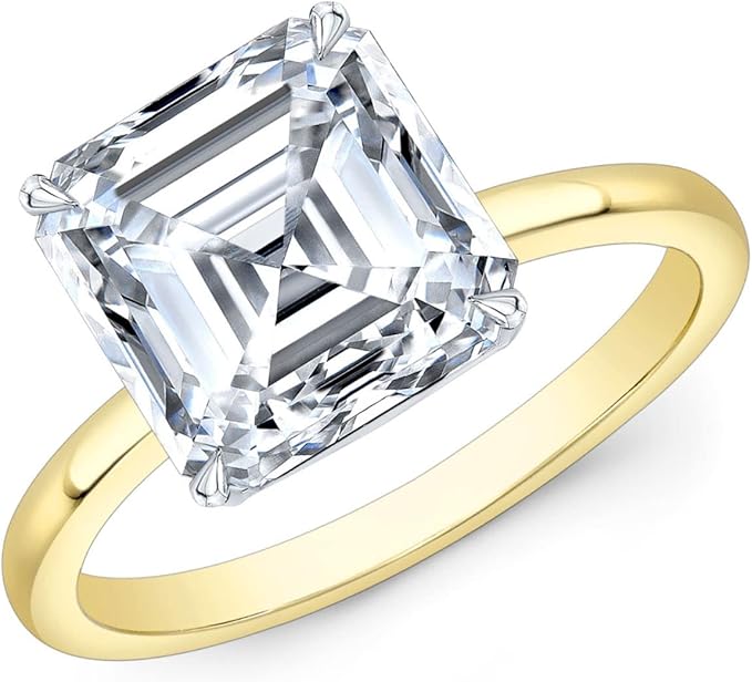 10k 纯金方形切割 3 克拉莫桑石钻石单粒钻石新娘戒指,黄色,白色或
