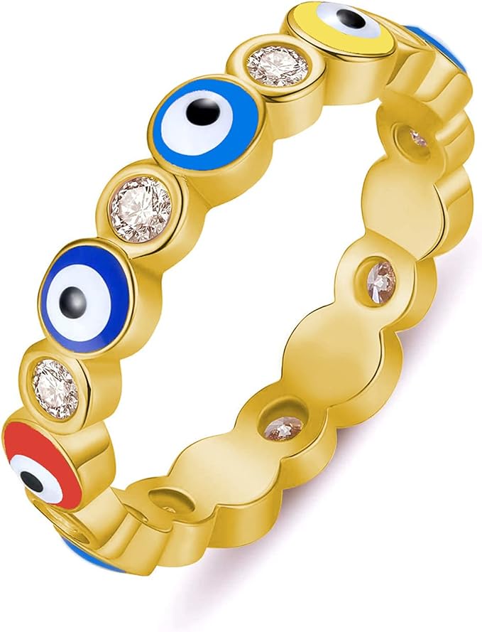 rinhoofriendship邪眼戒指镀金眼环适合女性女孩多彩邪恶指环多尺寸