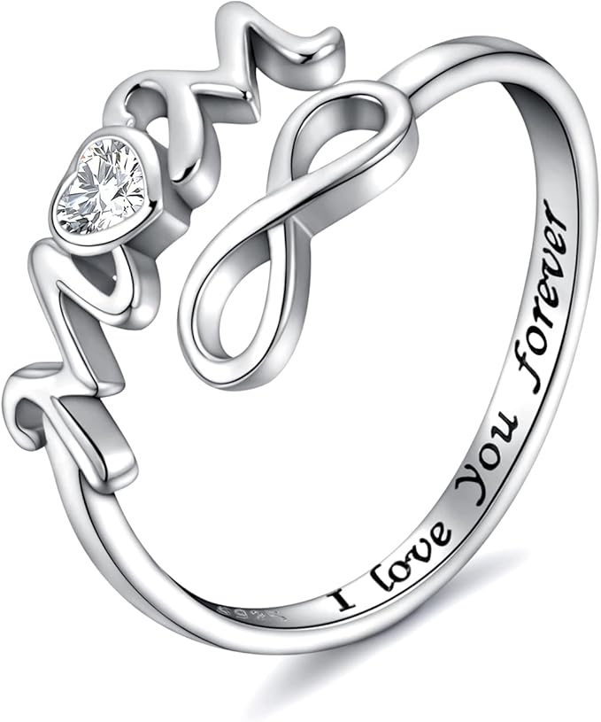 infinity mom nana 戒指 925 纯银可调节戒指,适合妈妈奶奶母亲节珠宝