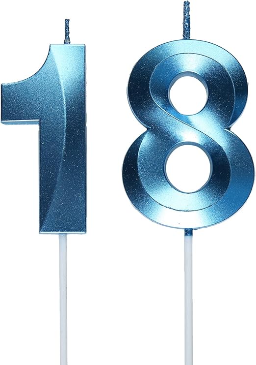 蓝色 18 岁生日蜡烛,18 号蛋糕装饰用于生日装饰派对装饰
