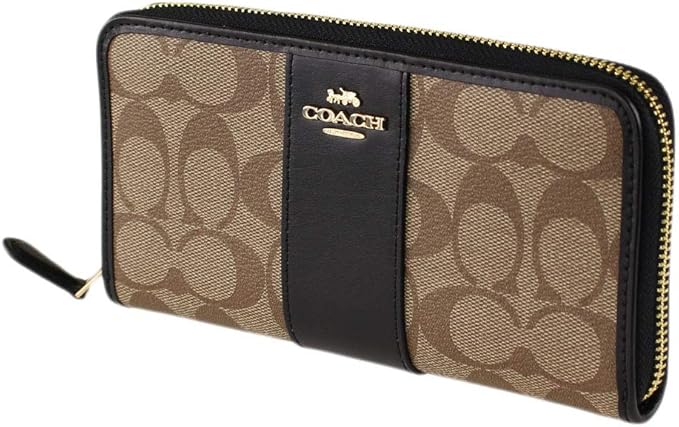 coach 蔻驰 女士 长款圆拉链钱包 signature花纹 pvc&amp;皮革,im