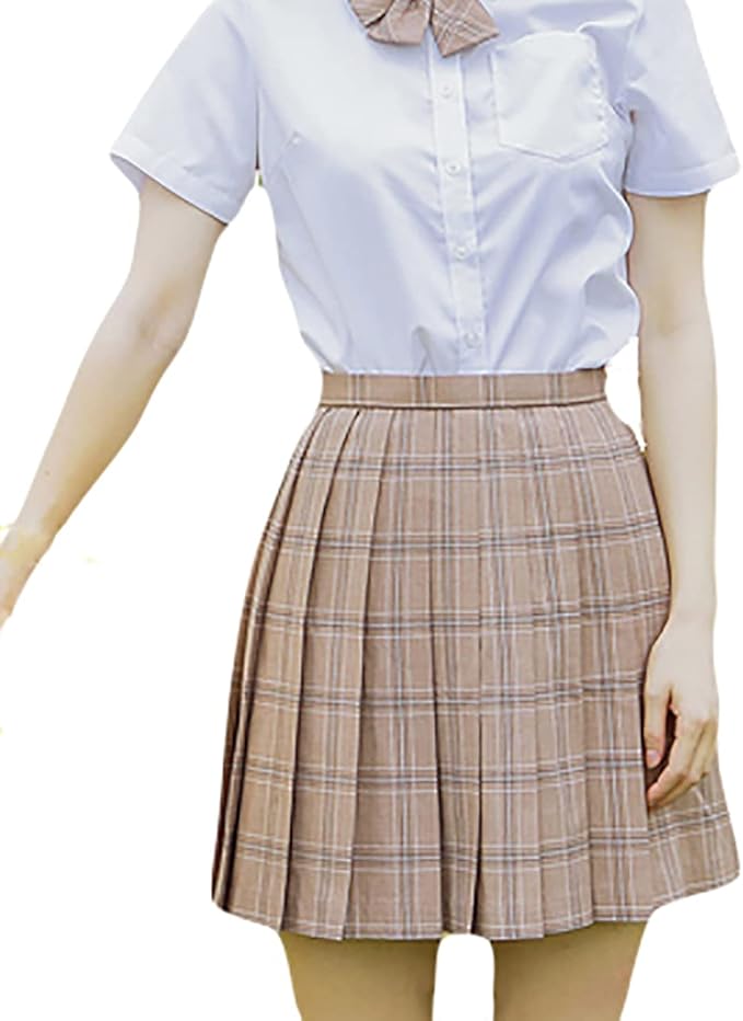 高腰百褶裙 a 字格纹迷你裙 溜冰网球校服裙原文页面含机器翻译,中文