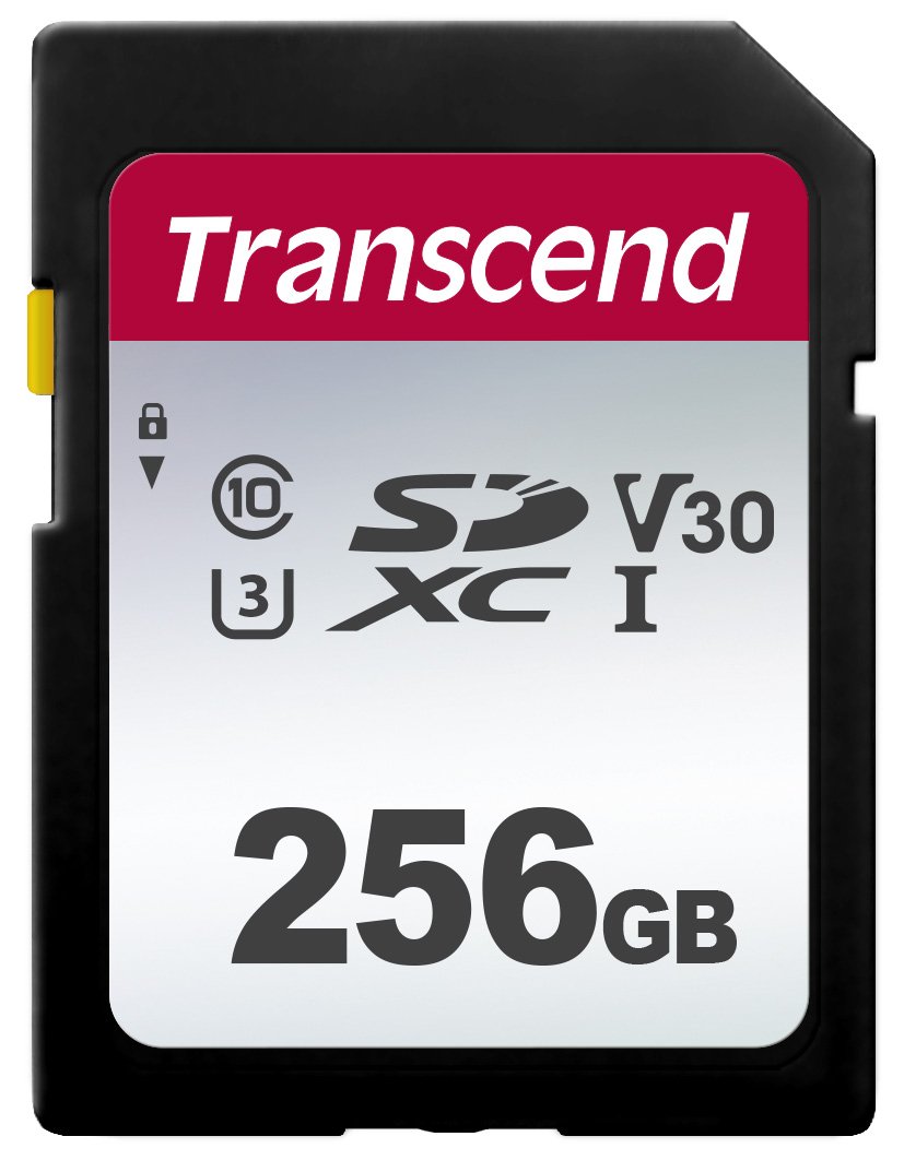 Transcend High Speed 256GB SDXC memory card (for digital camera/photo case/daily recording and video/car radio) Class 10, UHS-I U3, video speed rating V30 for 4K Ultra HD TS256GSDC300S