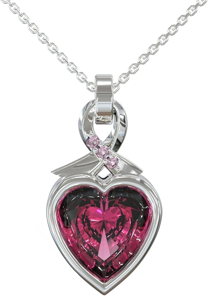 银丝带心形诞生石项链 925 银宝石吊坠项链