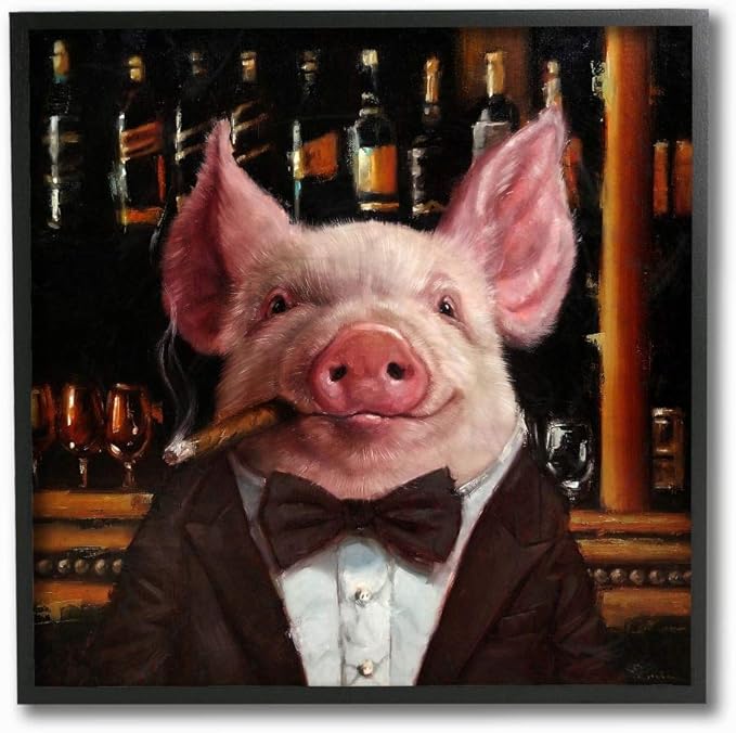 stupell industries 雪茄酒吧经典猪农场动物画墙画艺术,12 x 12,棕色