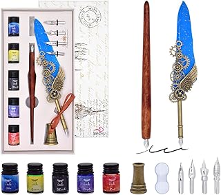 xiaoyu 机械羽毛笔套装,复古书法蘸水笔套装,带 4 个替换笔尖,5 瓶