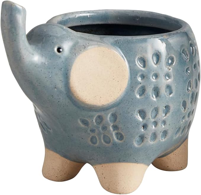迷你蓝色陶瓷大象花盆,多肉植物花盆,可爱大象装饰,送给植物爱好者的