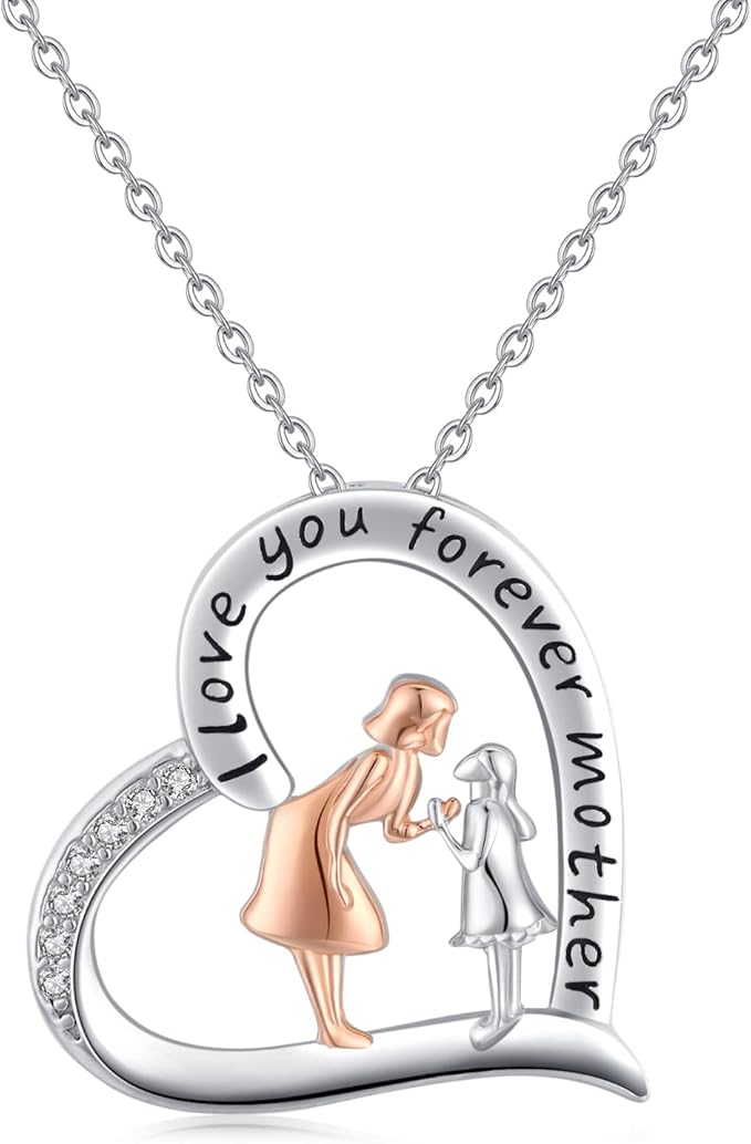 女士男士 925 纯银父亲/母亲和女儿吊坠项链心形首饰母亲节礼物