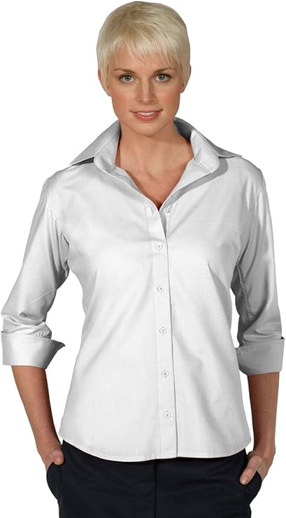 edwards garment 女式开领 3/4 袖窄门襟府绸衬衫 白色 xxx-large