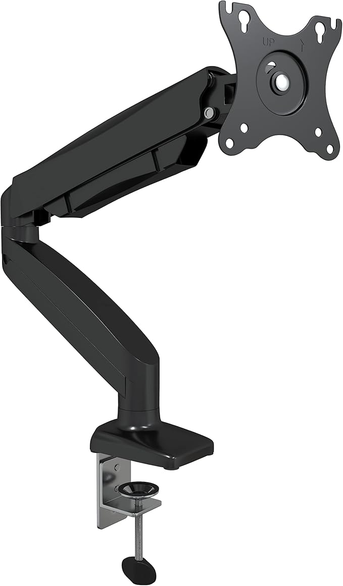 气弹簧单显示器支架 - 完全可调节运动(倾斜/倾斜/旋转)vesa 桌面支架