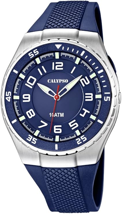 calypso 男式石英手表蓝色表盘模拟显示和蓝色塑料表带 k6063/2