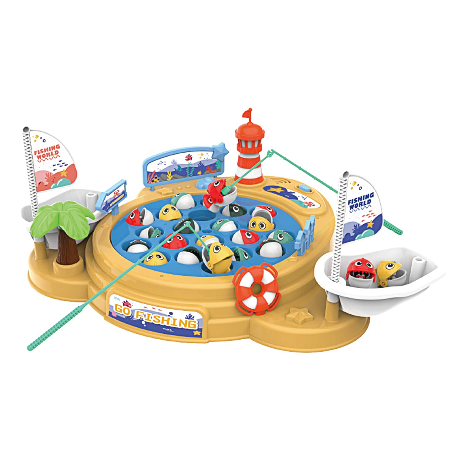 Fishing game set with music, spinning fish pond and multiplayer action - perfect for easy fishing (A)