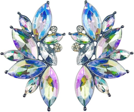 80 年代时髦粗大口号夹式耳环朋克摇滚星光天使翅膀超大彩色宝石镶嵌糖果簇女士宣言耳钉aurora Borealis 亚马逊中国 服饰箱包