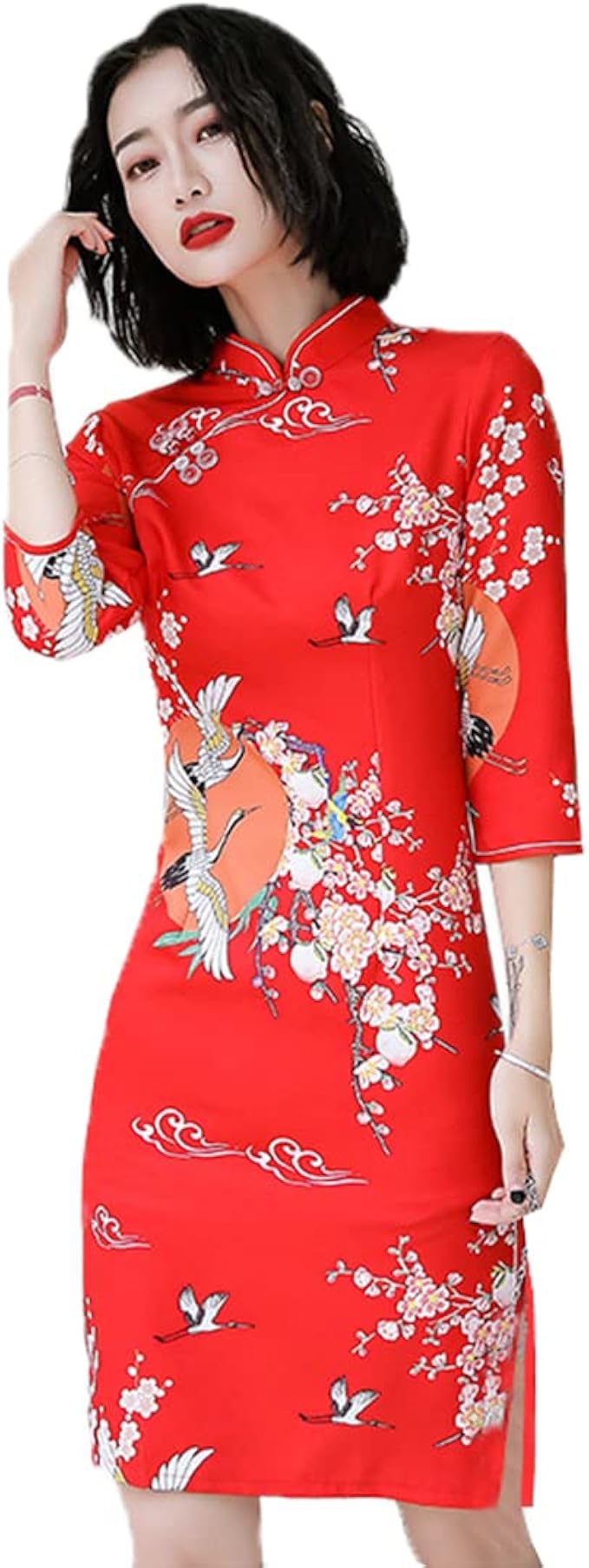 kufeiup 女式中国旗袍复古传统紧身旗袍连衣裙